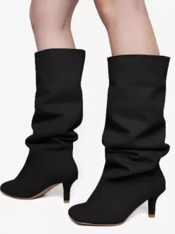 Bottes hautes en daim pour femmes bottes à talons hauts à bout carré et à mollet large
