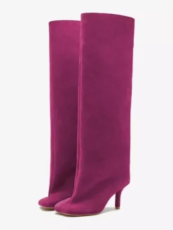 Bottes hautes en daim pour femmes bottes à talons hauts à bout carré et à mollet large