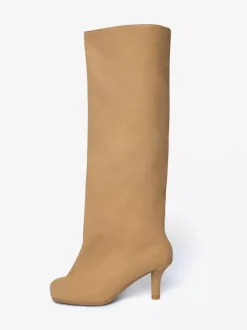 Bottes hautes en daim pour femmes bottes à talons hauts à bout carré et à mollet large