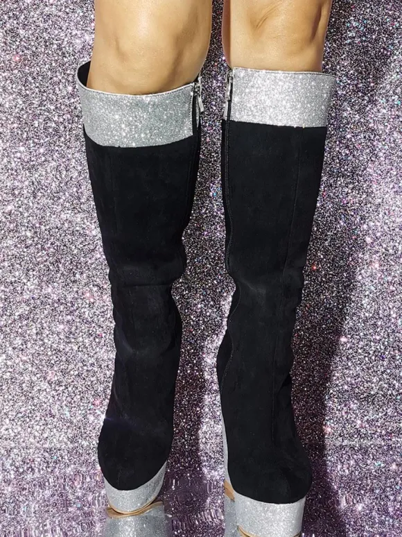 Bottes hautes en micro suède à talon compensé pour femmes