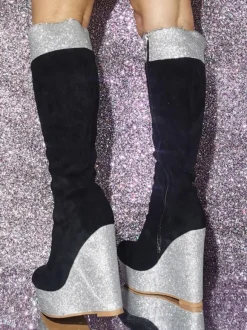 Bottes hautes en micro suède à talon compensé pour femmes