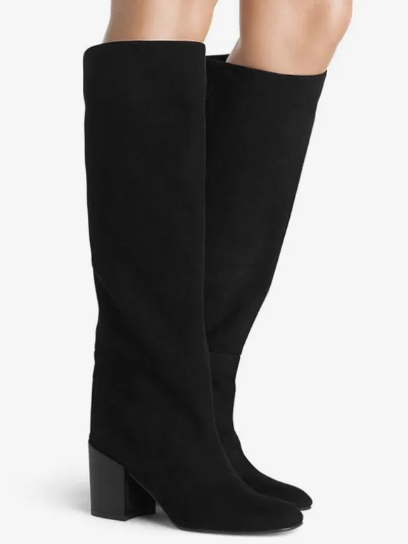 Bottes hautes noires à bout pointu talon bloc chaussures