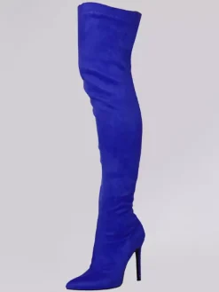 Bottes hautes noires à bout pointu en daim au-dessus du genou Bottes élastiques