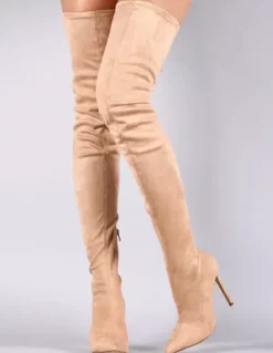 Bottes hautes noires à bout pointu en daim au-dessus du genou Bottes élastiques
