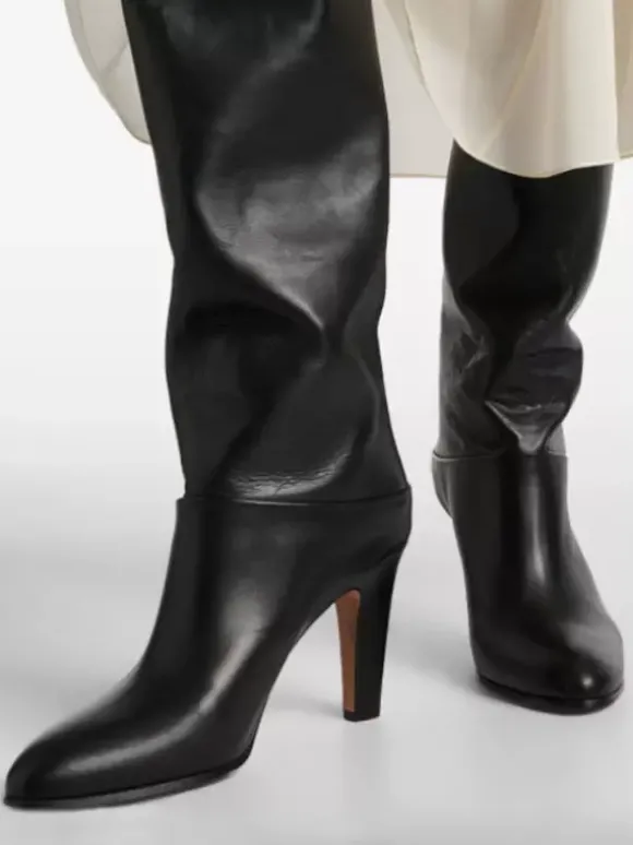 Bottes hautes noires pour femmes bottes à talons hauts bout pointu