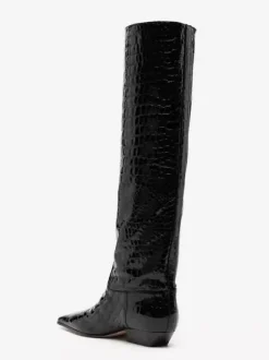 Bottes hautes noires pour femmes bottes plates à bout carré et motif pierre
