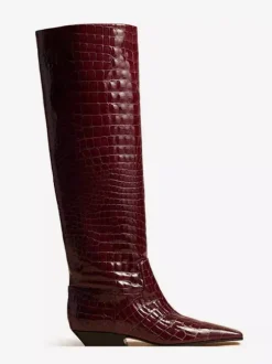 Bottes hautes noires pour femmes bottes plates à bout carré et motif pierre