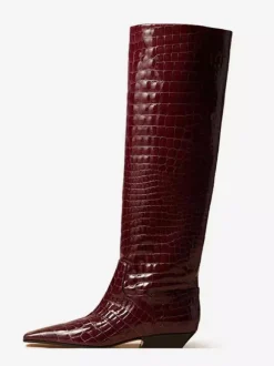 Bottes hautes noires pour femmes bottes plates à bout carré et motif pierre