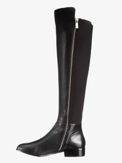 Bottes hautes plates noires à bout rond zip chaussures femmes
