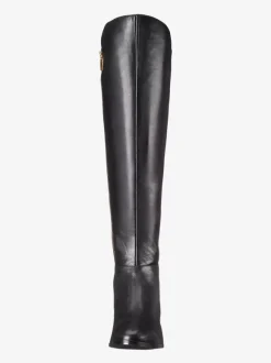 Bottes hautes plates noires à bout rond zip chaussures femmes