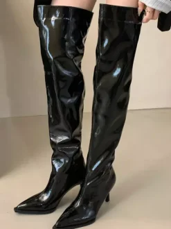 Bottes hautes pour femmes à motif léopard bout pointu talon haut bottes souples