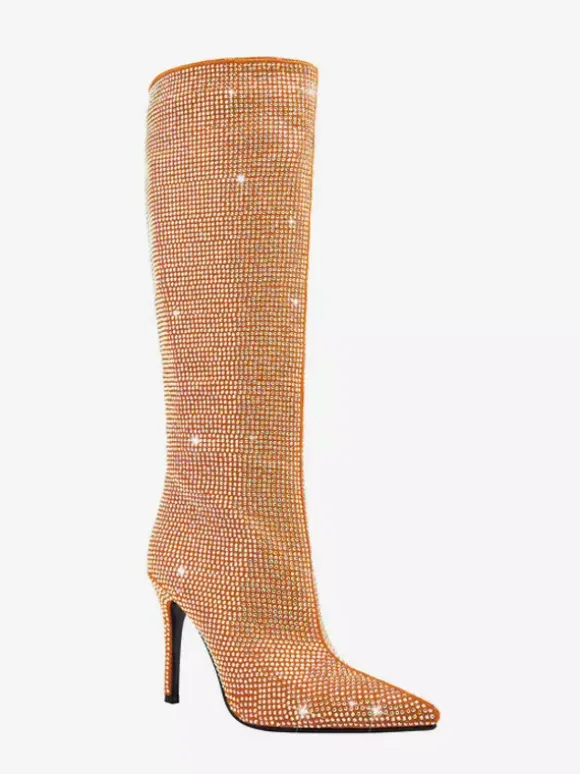 Bottes hautes pour femmes avec strass et talons hauts pour fêtes
