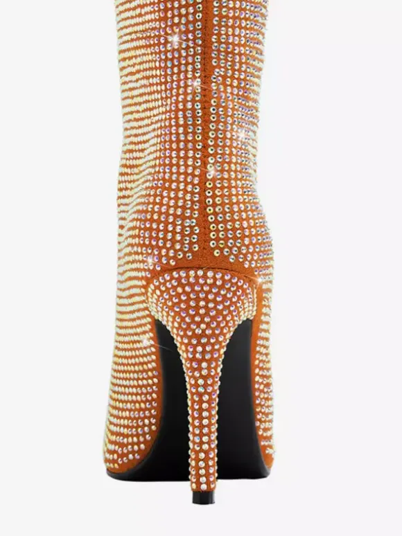 Bottes hautes pour femmes avec strass et talons hauts pour fêtes