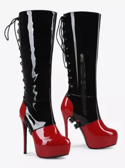 Bottes hautes sexy pour femmes bottes à talons hauts à lacets avec boucle et plateforme