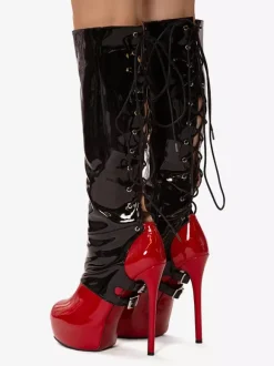 Bottes hautes sexy pour femmes bottes à talons hauts à lacets avec boucle et plateforme