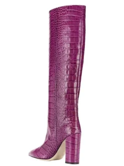 Bottes hauteur genou à talons épais et imprimé croco pour femmes