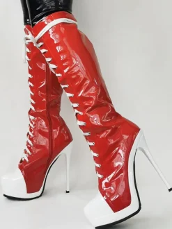 Bottes hauteur genou en toile à talon aiguille chaussures femmes