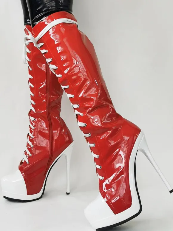 Bottes hauteur genou en toile à talon aiguille chaussures femmes