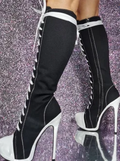 Bottes hauteur genou en toile à talon aiguille chaussures femmes