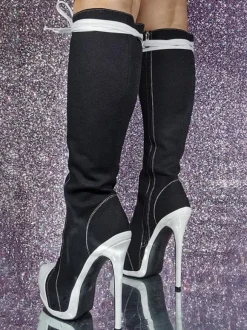 Bottes hauteur genou en toile à talon aiguille chaussures femmes