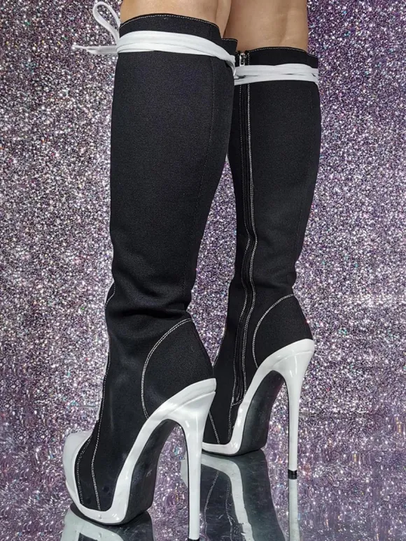 Bottes hauteur genou en toile à talon aiguille chaussures femmes