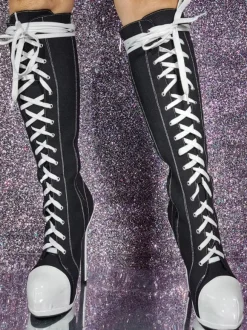 Bottes hauteur genou en toile à talon aiguille chaussures femmes