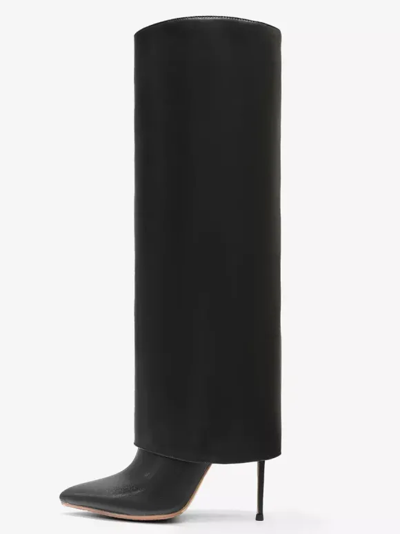 Bottes hauteur genou repliées à bout pointu noires