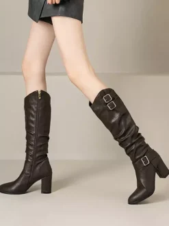 Bottes Lolita classiques à 艙illets noirs et bout rond en cuir PU Chaussures Lolita