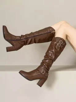 Bottes Lolita classiques à 艙illets noirs et bout rond en cuir PU Chaussures Lolita