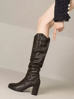 Bottes Lolita classiques à 艙illets noirs et bout rond en cuir PU Chaussures Lolita