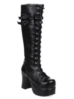 Bottes Lolita noires unicolore plate-forme Déguisements Halloween
