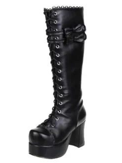 Bottes Lolita noires unicolore plate-forme Déguisements Halloween