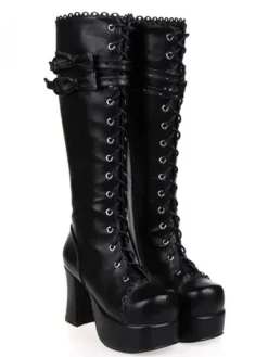 Bottes Lolita noires unicolore plate-forme Déguisements Halloween
