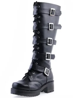 Bottes Lolita noirs à talons épais avec boucles Déguisements Halloween