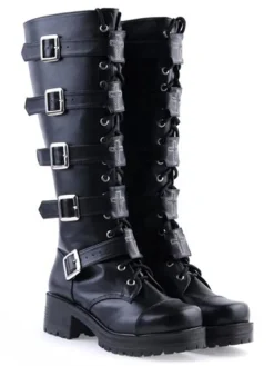 Bottes Lolita noirs à talons épais avec boucles Déguisements Halloween