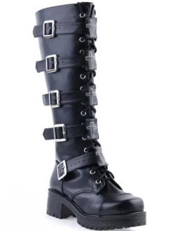 Bottes Lolita noirs à talons épais avec boucles Déguisements Halloween