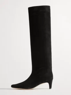 Bottes mi-mollet à talon chaton et bout carré en micro-suède vert foncé pour femmes
