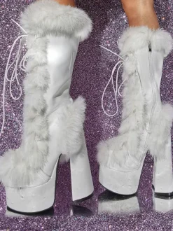 Bottes mi-mollet à talon épais et plateforme en cuir PU pour femmes