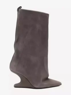 Bottes mi-mollet en daim à bout pointu et talon compensé