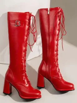 Bottes Mi-mollet Femme à Talons Hauts avec Bout Pointu en Cuir Synthétique Unicolore