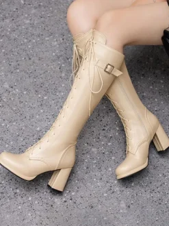 Bottes Mi-mollet Femme à Talons Hauts avec Bout Pointu en Cuir Synthétique Unicolore