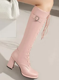 Bottes Mi-mollet Femme à Talons Hauts avec Bout Pointu en Cuir Synthétique Unicolore