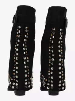 Bottes mi-mollet pour femmes en daim bout pointu boucle cloutée talon épais