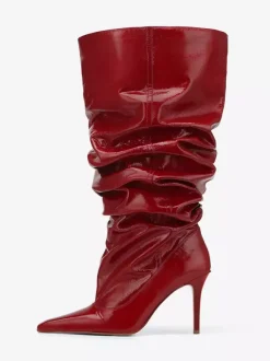 Bottes mi-mollet rouges pour femmes bottes souples à bout pointu et à talon aiguille