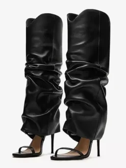 Bottes noires à talons hauts et bout ouvert pour femme