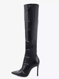 Bottes noires au-dessus du genou bout pointu fermeture éclair talon haut cuissardes