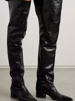 Bottes noires au-dessus du genou bout pointu talon épais cuissardes