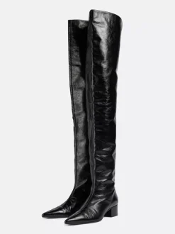 Bottes noires au-dessus du genou bout pointu talon épais cuissardes