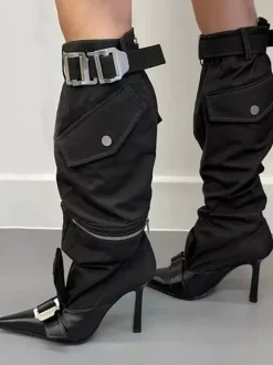 Bottes noires hautes à bout pointu et à talons hauts avec fermeture éclair pour femmes (2026)