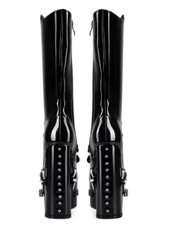 Bottes noires hautes à plateforme et boucle lacets et talons épais